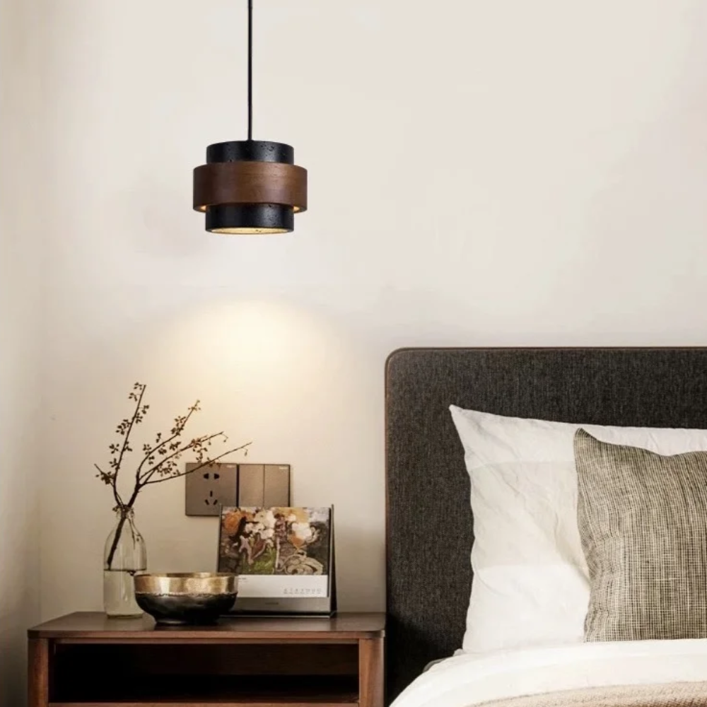 Lampe pendante en travertin noir