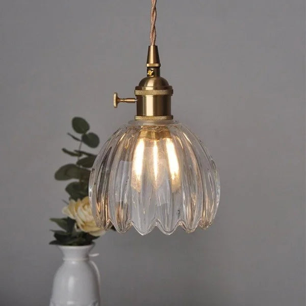 Suspension rétro japonaise en verre avec motif floral