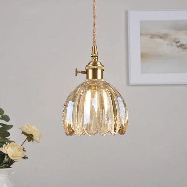 Suspension rétro japonaise en verre avec motif floral