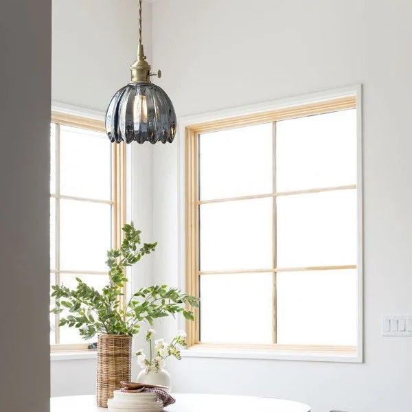 Suspension rétro japonaise en verre avec motif floral