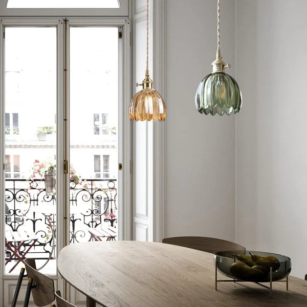 Suspension rétro japonaise en verre avec motif floral