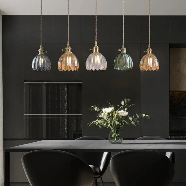Suspension rétro japonaise en verre avec motif floral