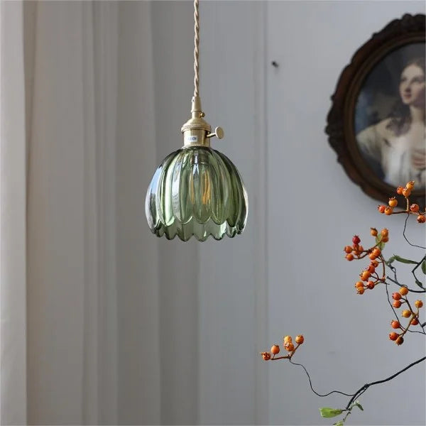 Suspension rétro japonaise en verre avec motif floral