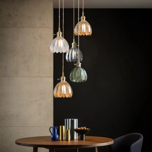 Suspension rétro japonaise en verre avec motif floral