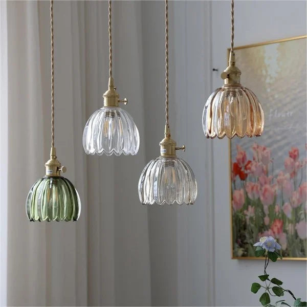 Suspension rétro japonaise en verre avec motif floral