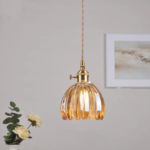 Suspension rétro japonaise en verre avec motif floral