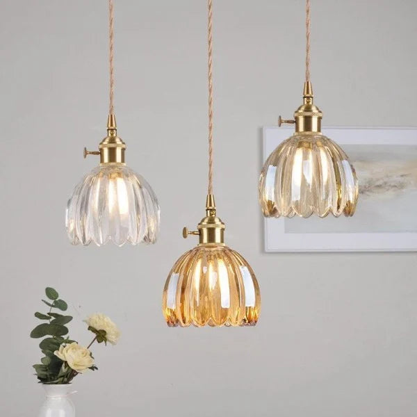 Suspension rétro japonaise en verre avec motif floral