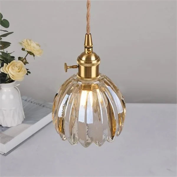Suspension rétro japonaise en verre avec motif floral
