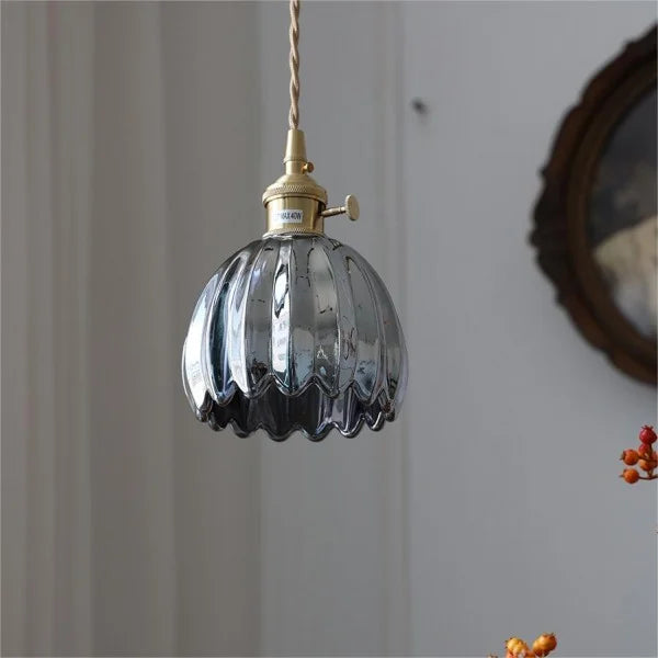 Suspension rétro japonaise en verre avec motif floral